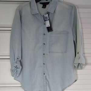 NEW Polly & Esther Light Blue Casual Button Down Shirt
